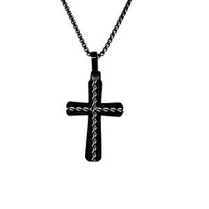 Lynx Black Stainless Steel Cross Pendant Necklace 23" NWT Kohls Retail $100